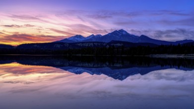 Beautiful autumn landscape scene in mountain in background in Jasper National Park west Canada