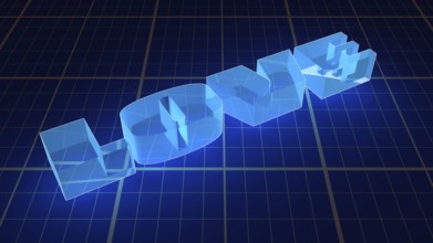 Transparent neon shine love word on blue print backdrop. Background relative to valentines day