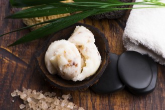 Body scrub of sea salt homemade cosmetic for Spa care