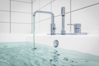 3d illustration of filling a typical bathtub with water