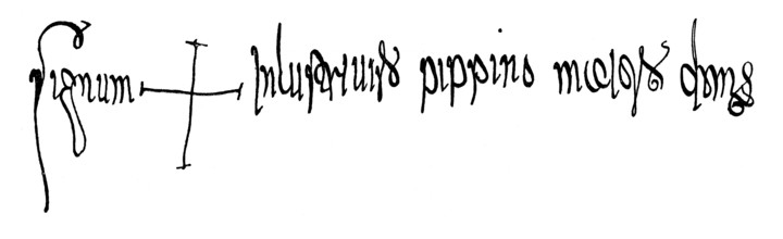 Facsimile, sign of Pepin the Short, Pippin der Kleine, c. 714-768, as Mayor of the Palace
