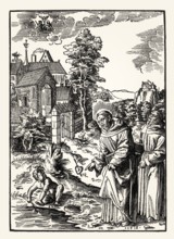 Saint Augustine and the boy exhausting the ocean, Wolf Traut, 16th century, facsimile of the 19th