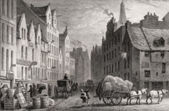 Cowgate, looking East, Edinburgh, Scotland, 19th century, from Modern Athens by Th. H. Shepherd
