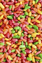 Puffed crispy colorful rice in the bowl. Healthy breakfast
