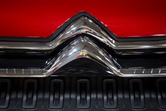Sofia, Bulgaria - 3 June, 2022: Close-up of Citroen logo is seen at Sofia Motor Show