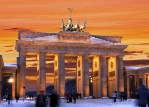 Brandenburg tor in winter at sunset in berlin, Germany, Europe