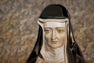 Figure of Hildegard of Bingen, Sibyl of the Rhine, 1098 – 1179, German Benedictine abbess and