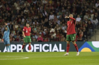 Football match, Cristiano RONALDO CR7 Portugal right with right arm up left and looking right,