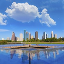 Houston skyline and Memorial reflection Texas USA US