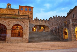 Caceres Plaza Mayor square at sunset in Extremadura of Spain