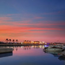 Denia port sunset dusk in marina at Alicante Spain