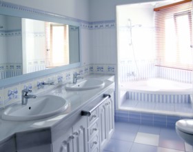Classic blue bathroom interior tiles decoration window light