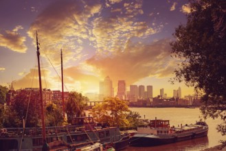 London Thames river boats sunset in England