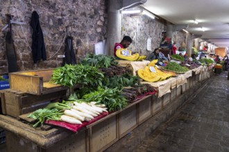 Fruit and vegetable market, market hall, old town, Port Louis, Mauritius, Africa