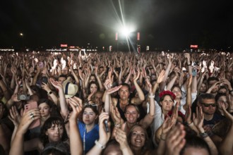 WROCLAW, POLAND - AUGUST 12, 2023: Festival Meskie Granie (Man's playing) play of audience in front