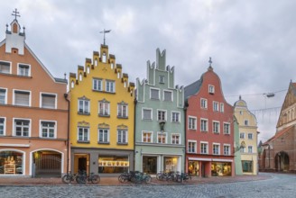 Historical houses on Altstadt street in Landshut, Germany, Europe