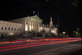 The Austrian government building in Vienna at night, Austria, Europe