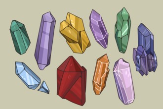 Colorful collection of various natural stones. Set of different size and shape precious gemstones.