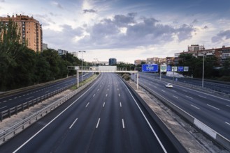 Madrid, Spain, May 9, 2020: Empty M30 Highway in Madrid during COVID-19, Europe