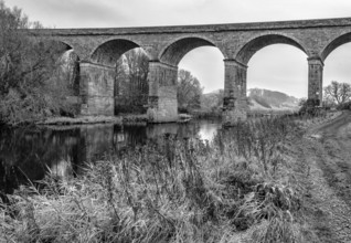 Roxburgh Viaduct over Teviot following temporary removal of footbridge, Scottish Borders, UK