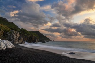 A view of the Marina di Maratea beach at sunset