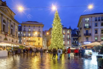 Christmas tree in Lugano, the center of the Reformation Square (Piazza della Riforma) . The disco
