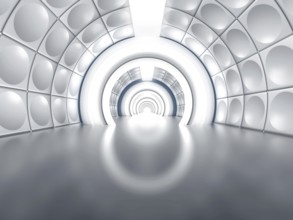Futuristic tunnel like spaceship corridor with glowing lights