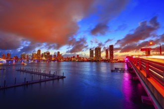 Miami downtown skyline sunset in Florida USA