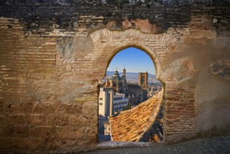 Alhambra arch and Granada cathedral photo illustration