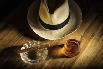 Cigar, rum and Panama hat