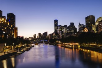 MELBOURNE, AUSTRALIA - OCTOBER 10, 2024: Melbourne skyline from Princes Bridge in Southbank along