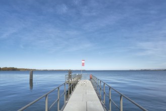 Boat landing stage with a view of the water in the Strelasund in Stralsund, Germany, Europe