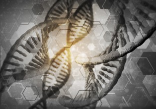 Background image with DNA molecule research concept. 3D rendering