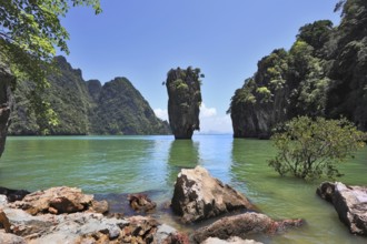 Fabulously beautiful landscape. Lovely island - rock in the shape of the vaseJames Bond. Closed
