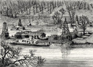 Early oil field exploitation in Pennsylvania, around 1862