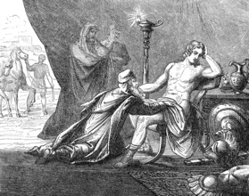 Priam asking Achilles about the corpse of his son Hektor, Trojan War