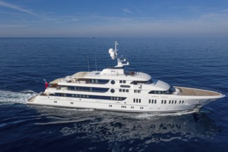 Aerial view 74 metre motor yacht AURORA, delivered in 2017 by the German shipyard Lürssen Yachts,