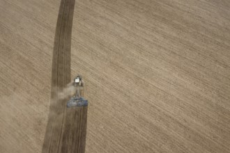 Field cultivation, preparation to plant, aerial view