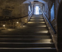 Rabat, Malta, 01 07 2022: Low angle view over the cellar staircase at the Saint Paul Grotto, Europe