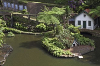 Exotic Park in Madeira. The lake and the picturesque little islet