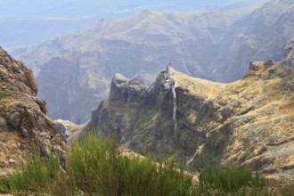 Dangerous rocks and cliffs in the mountains on the island of Madeira