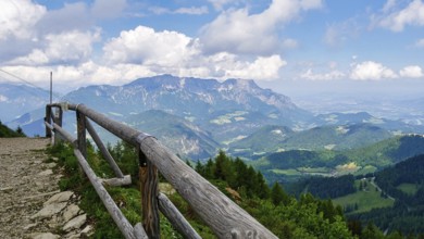 View of the Berchtesgaden Alps and Berchtesgaden with Untersberg from the Purtschellerhaus