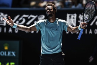 MELBOURNE, AUSTRALIA - JANUARY 18: Gael Monfils of France reacts to losing a point whilst playing