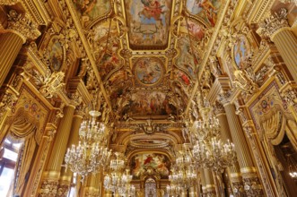 PARIS, FRANCE, MARCH 14, 2017 : interiors, frescoes and architectural details of the palais