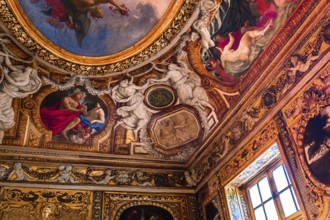 PARIS, FRANCE, OCTOBER 12, 2019 : interiors and decors of the hotel de Lauzun, october12, 2019, in