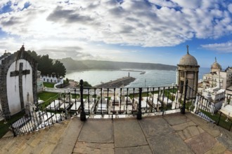 Ancient cemetery over a cliff to the Atlantic Ocean. Luarca is the most beautiful small town in