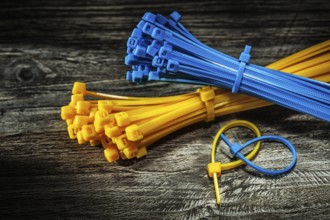 Plastic cables on vintage wooden board