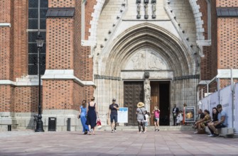 Uppsala, Uppland, Sweden, 07 27 2019 Entrance of the cathedral with a wedding, Europe
