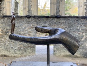 Sculpture from the artist Jean-Michel Folon in the Abbey of Villers-La-Ville, Walloon Brabant,