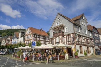 Houses on the market square, Old Town, Biedenkopf, Hesse, Germany, Europe